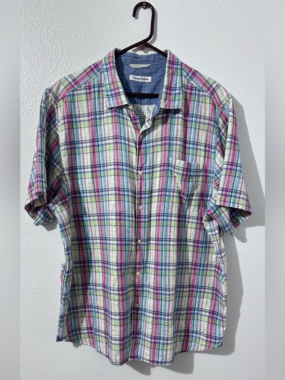 Tommy Bahama Mens 2XL Plaid Full Button Short Sleeve Shirt Beach Vacation Boat